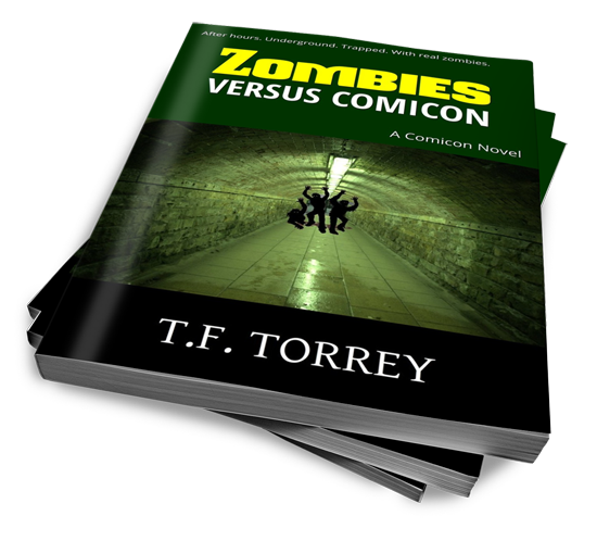 Stack of copies of Zombies Versus Comicon: A Comicon Novel by T.F. Torrey